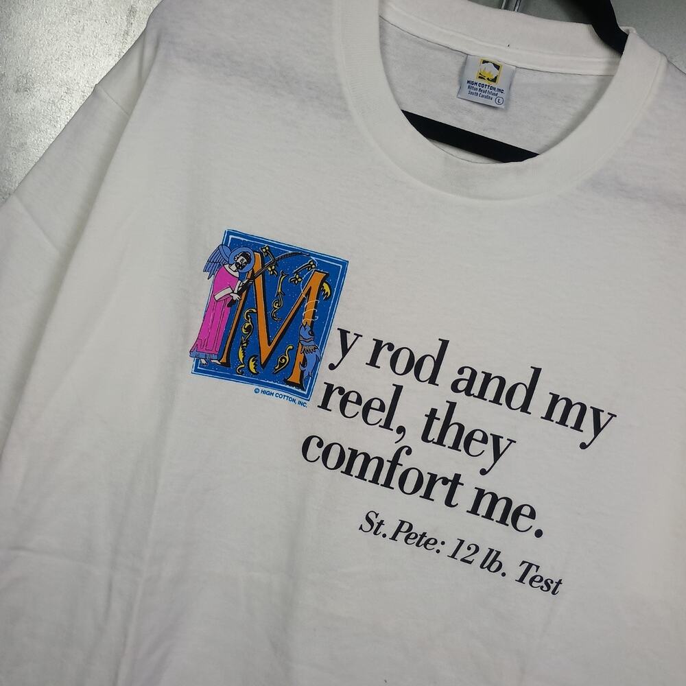 Fishing Rod Reel St Pete Funny Religious Jesus Parody Bible Shirt Large Vintage